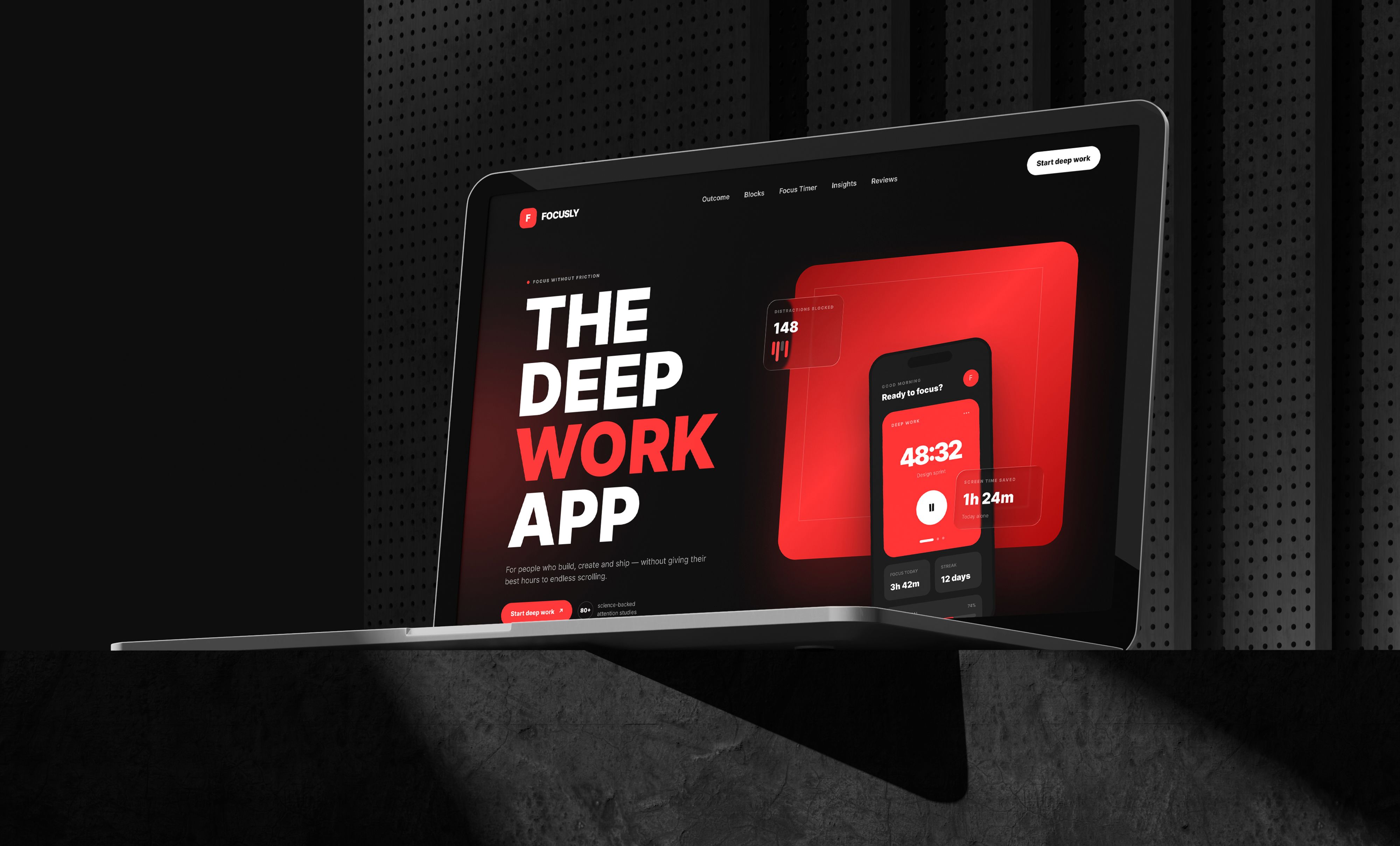 Productivity and focus web application interface