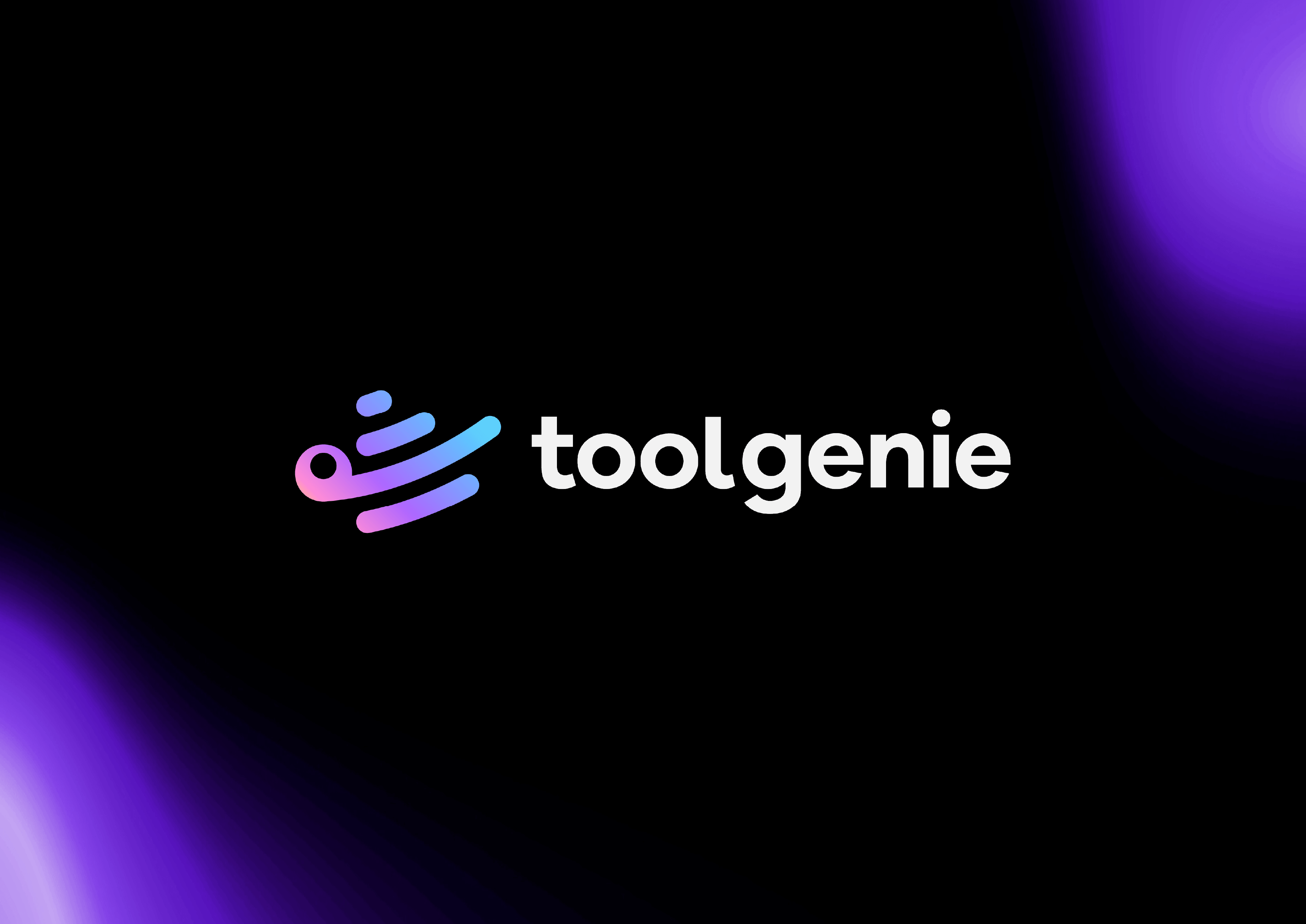 ToolGenie logo featuring a colourful abstract gradient symbol and a clean white lowercase wordmark on a black background.