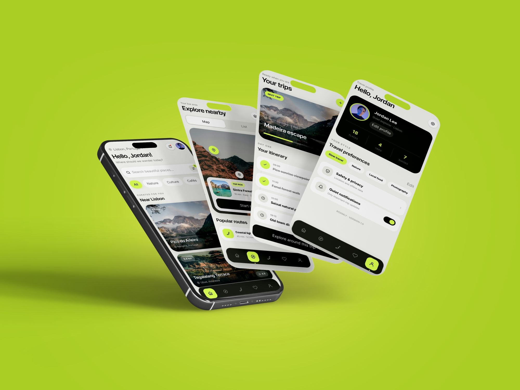 Travel planner mobile application interface