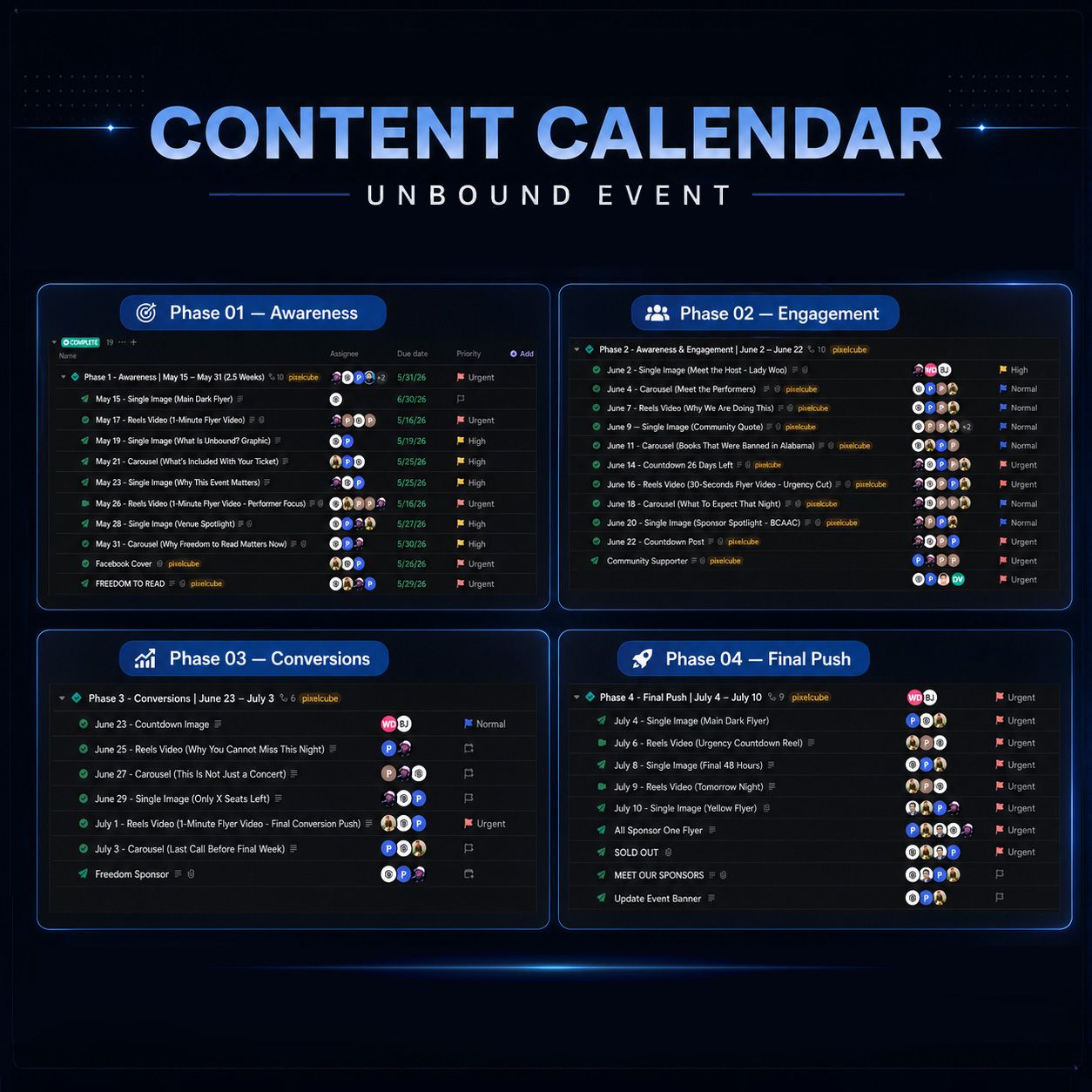 Unbound event content calendar