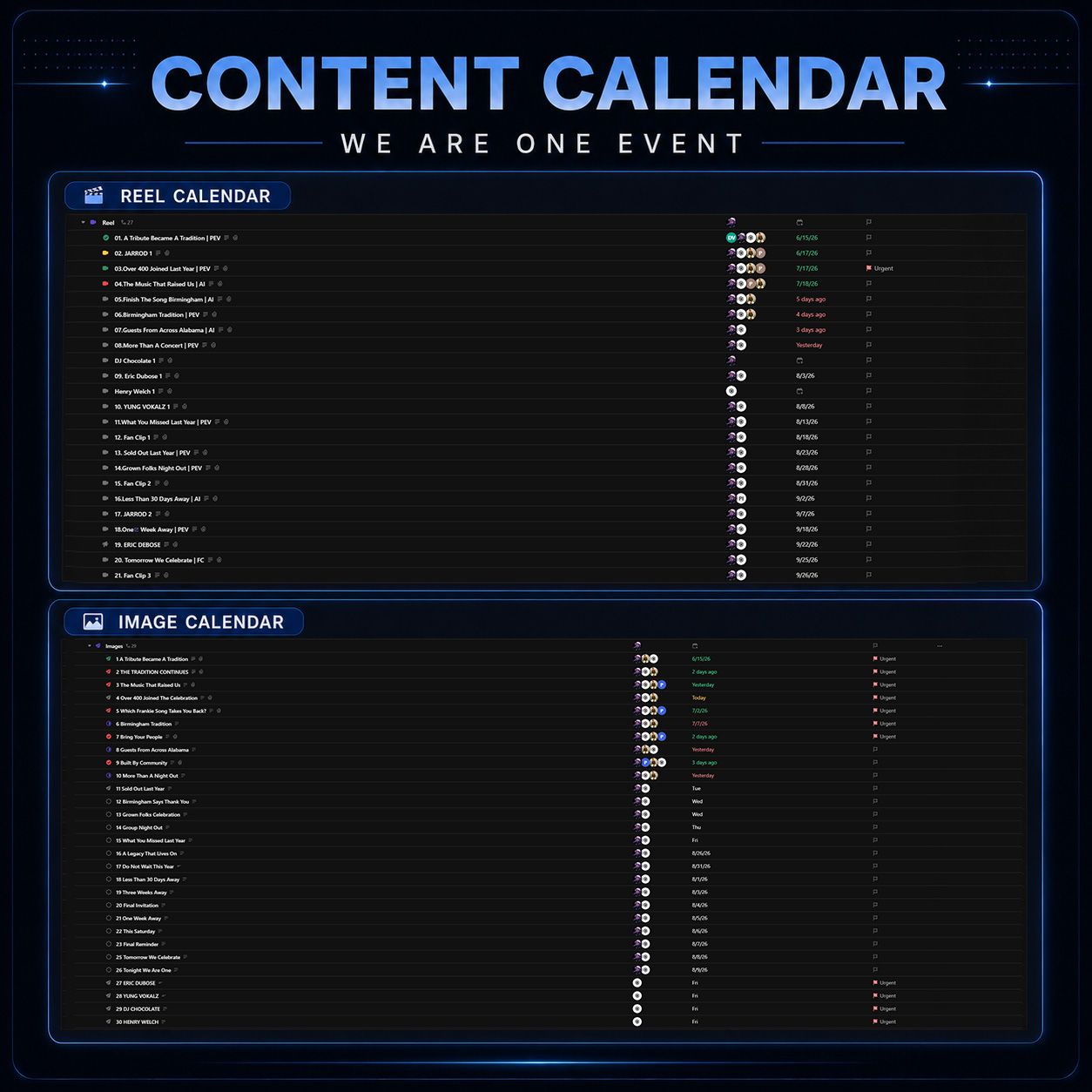 We Are One event content calendar