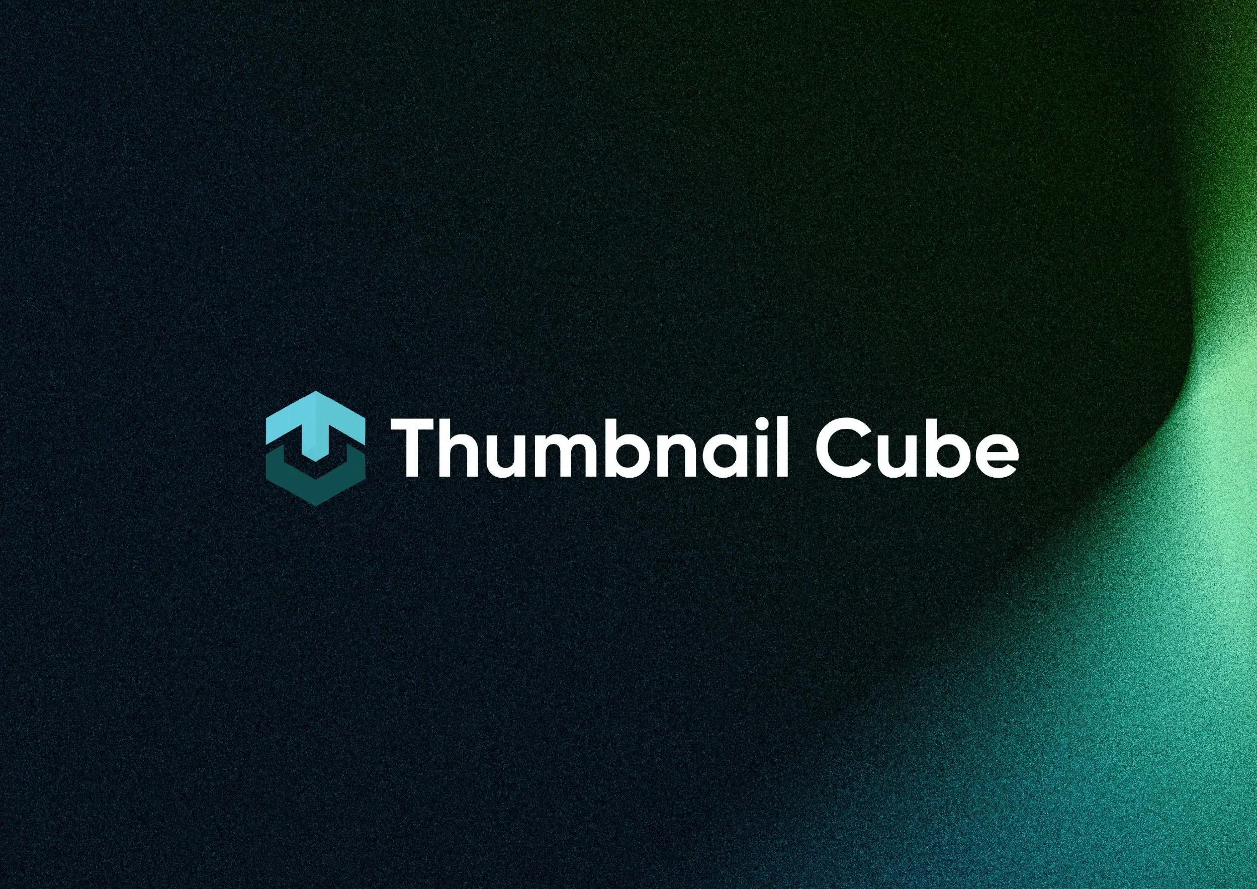Thumbnail Cube logo featuring a geometric blue and teal cube symbol with a bold white wordmark on a dark background.