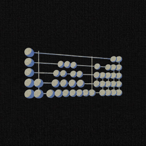 Stylized illustration of a light-colored abacus with multiple rows of round beads on a dark textured background.