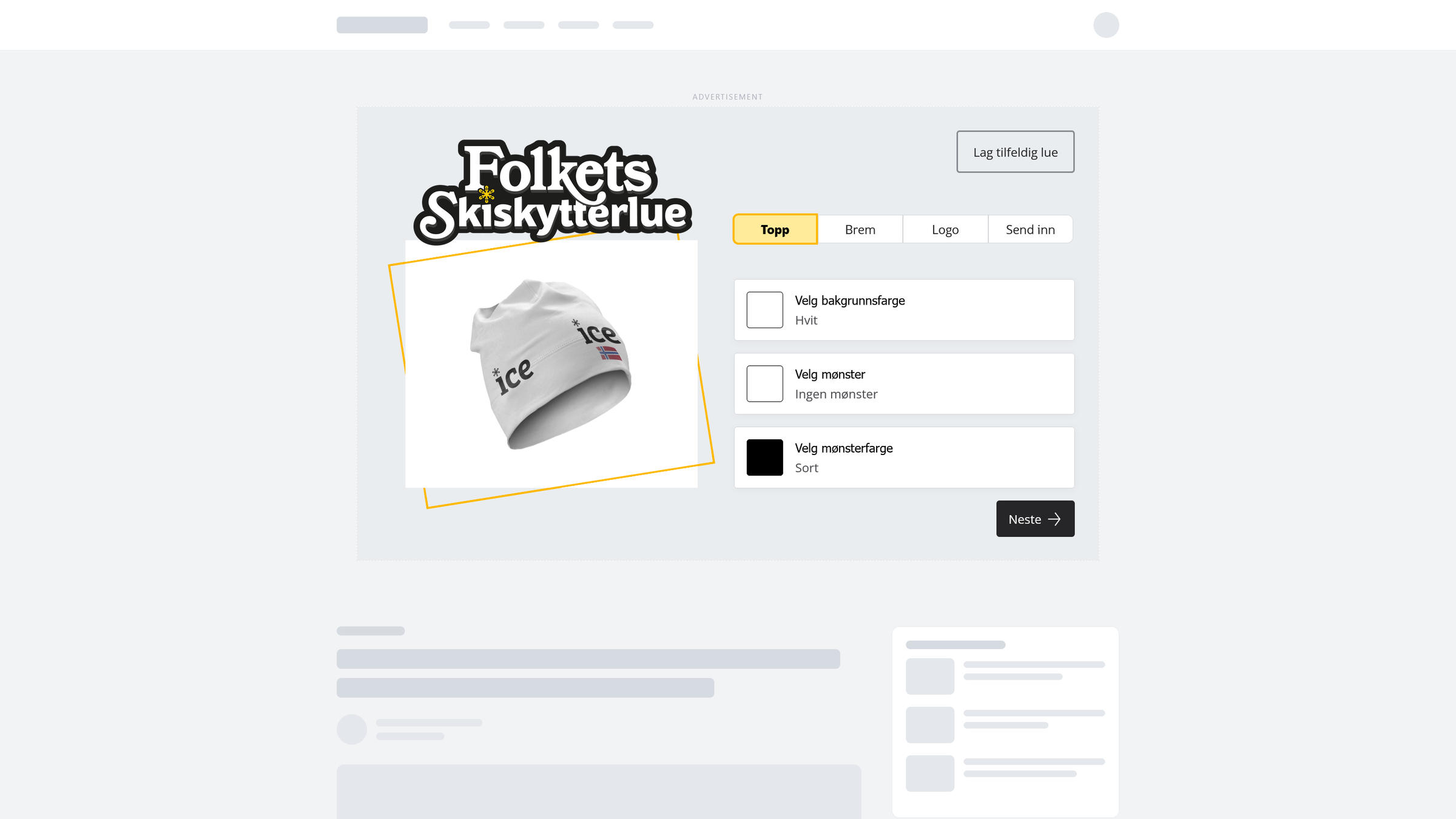 Luebyggeren i detalj: faner for topp, brett og logo, velgere for bakgrunnsfarge, mønster og mønsterfarge, og en forhåndsvisning i sanntid av lua