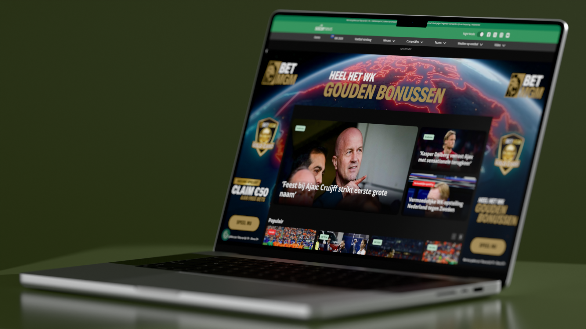 En skin rundt et nederlandsk nettsted med fotballnyheter, tilpasset siden den havnet på