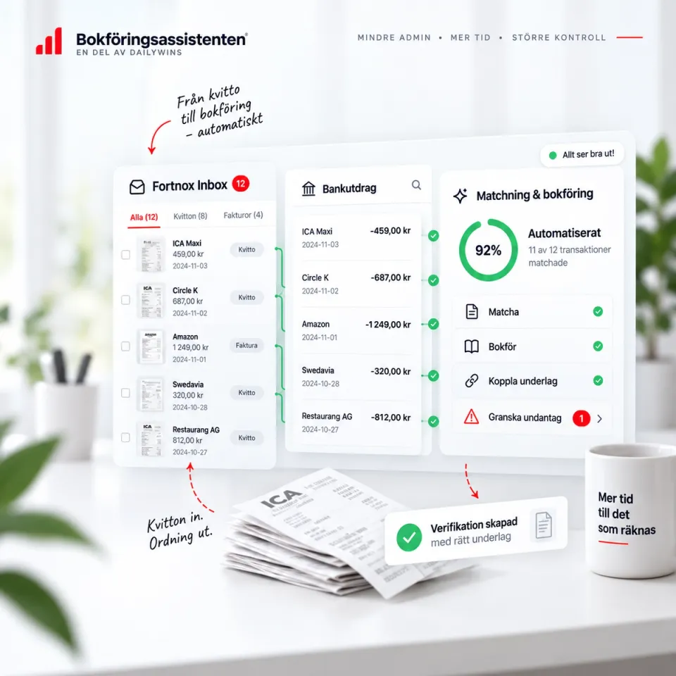 Bokföringsassistenten i Fortnox Inbox med Daily Wins OCR-panel