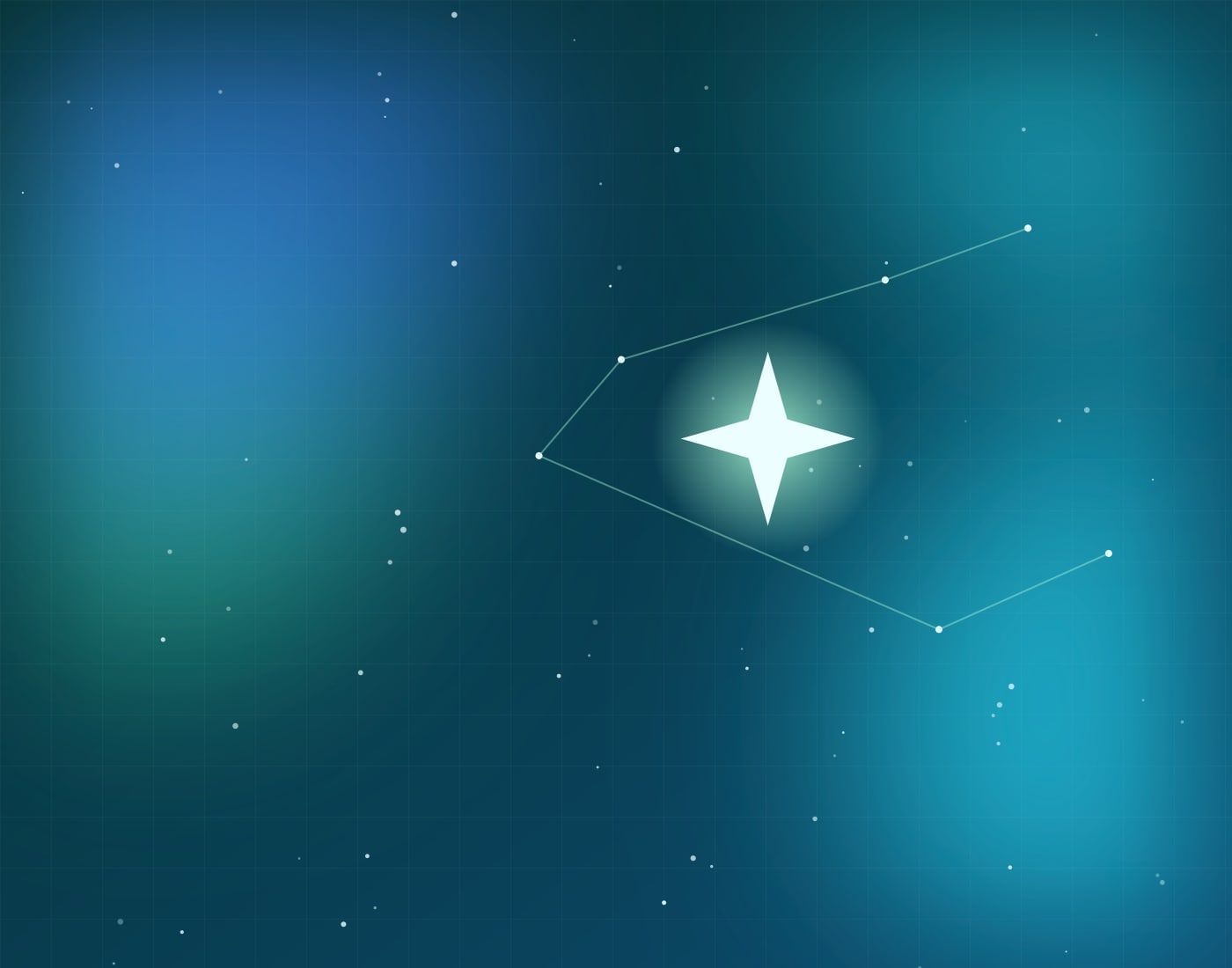 A constellation map on a teal night sky