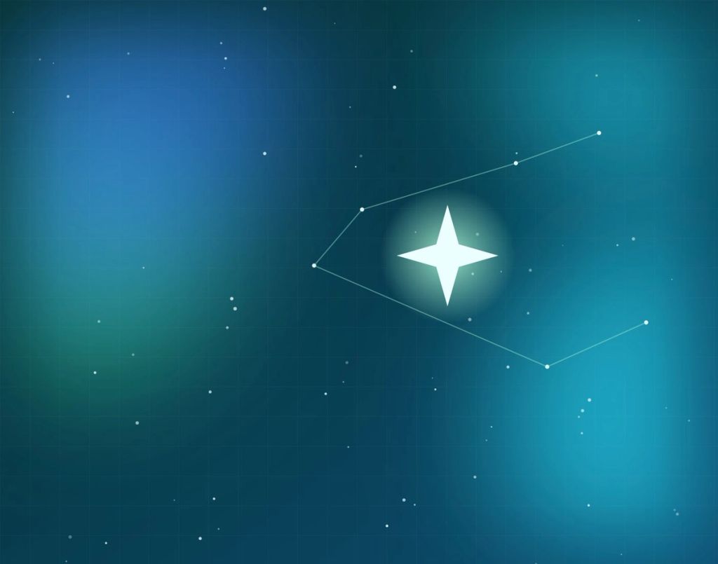 A constellation map on a teal night sky