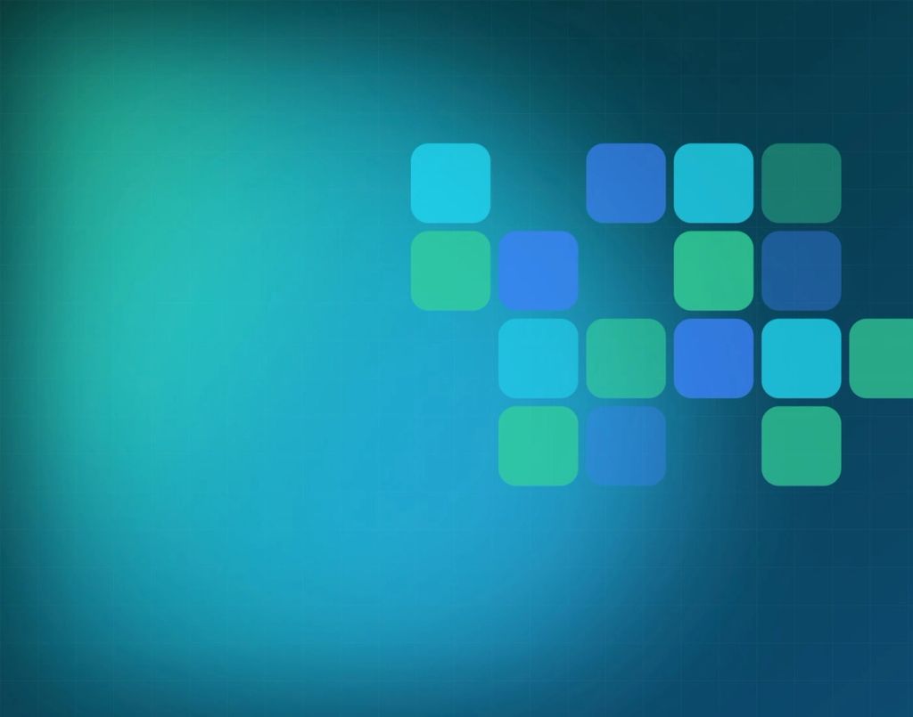 A grid of glowing tiles in teal and blue