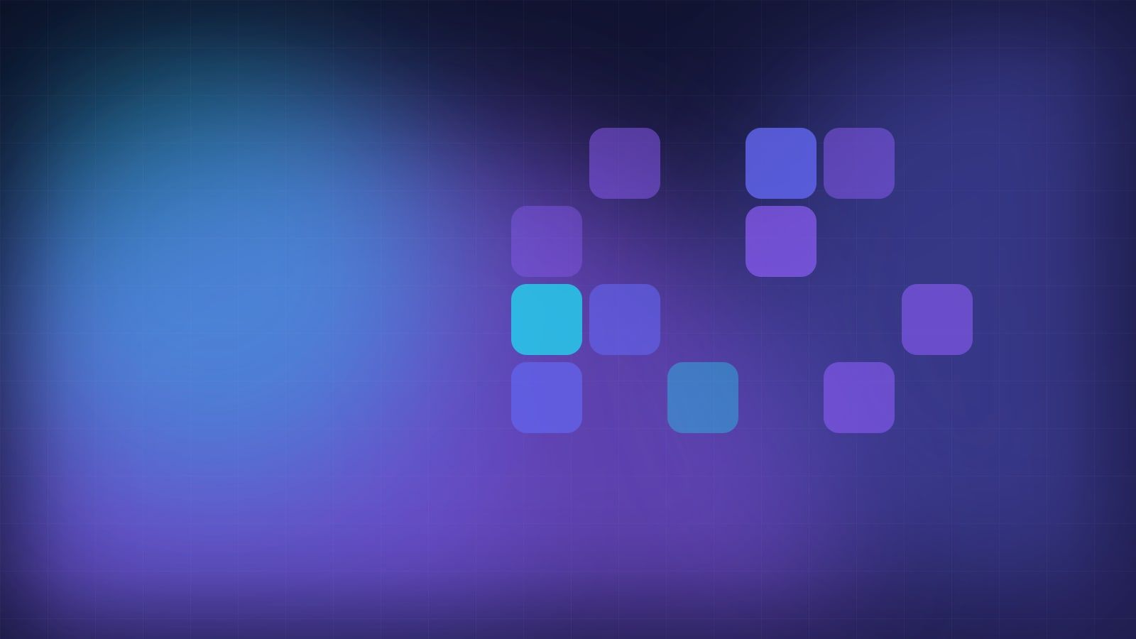 A grid of glowing tiles on a deep indigo background