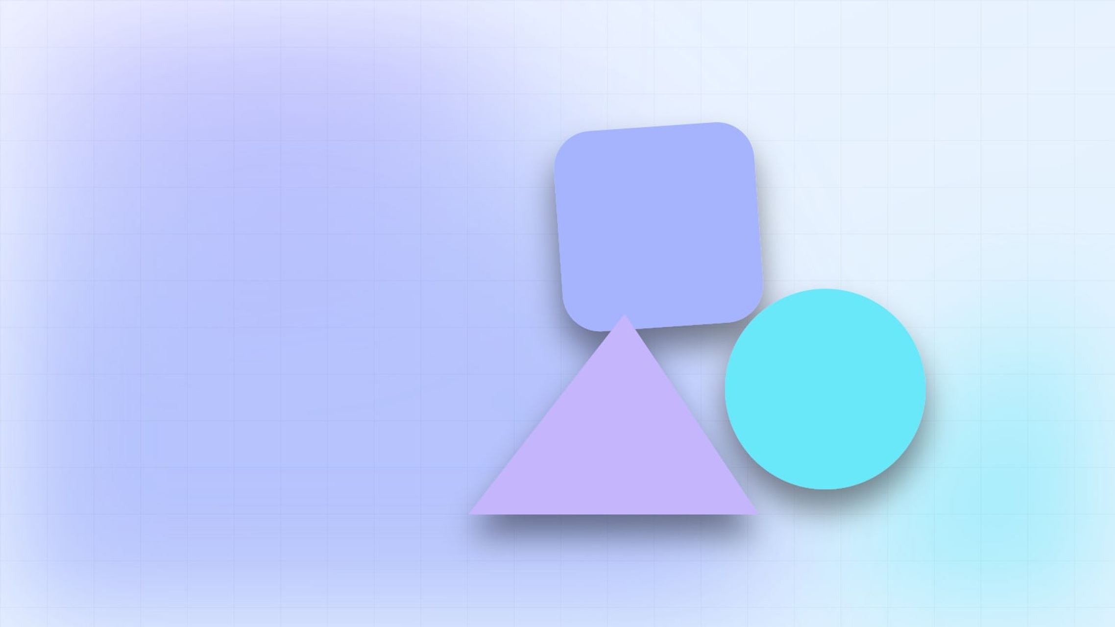 Floating geometric shapes on a pale blue background
