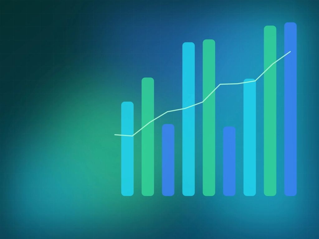 An abstract rising bar chart on a teal background