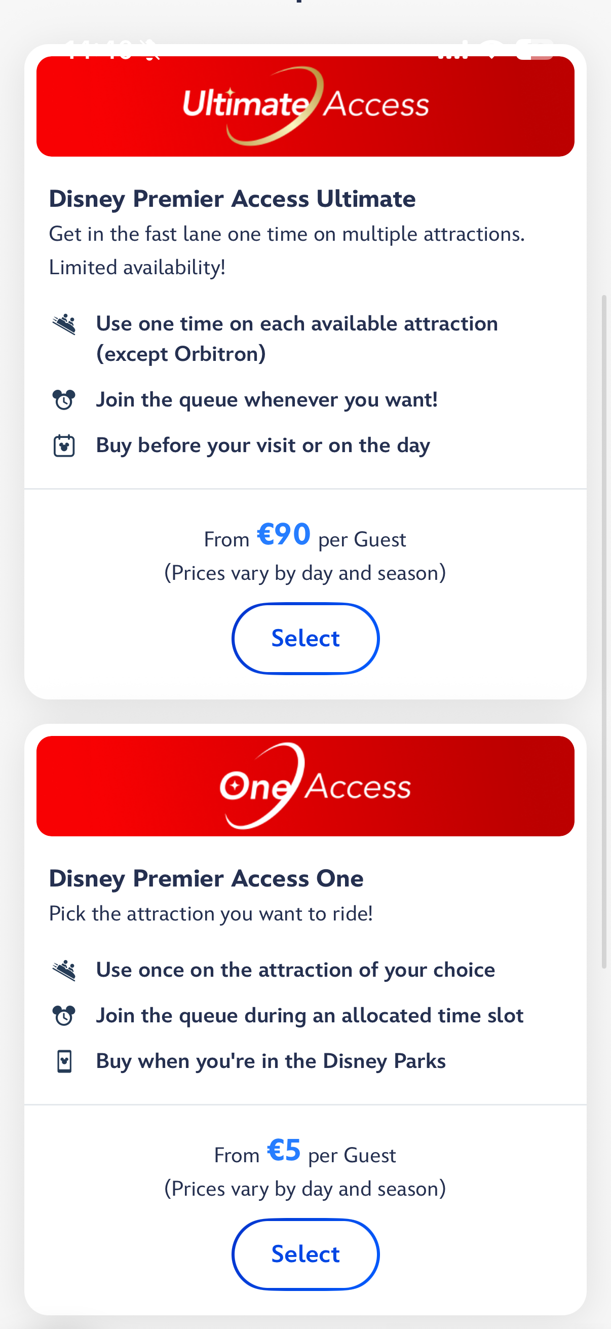 プレミアパスが 90 EUR