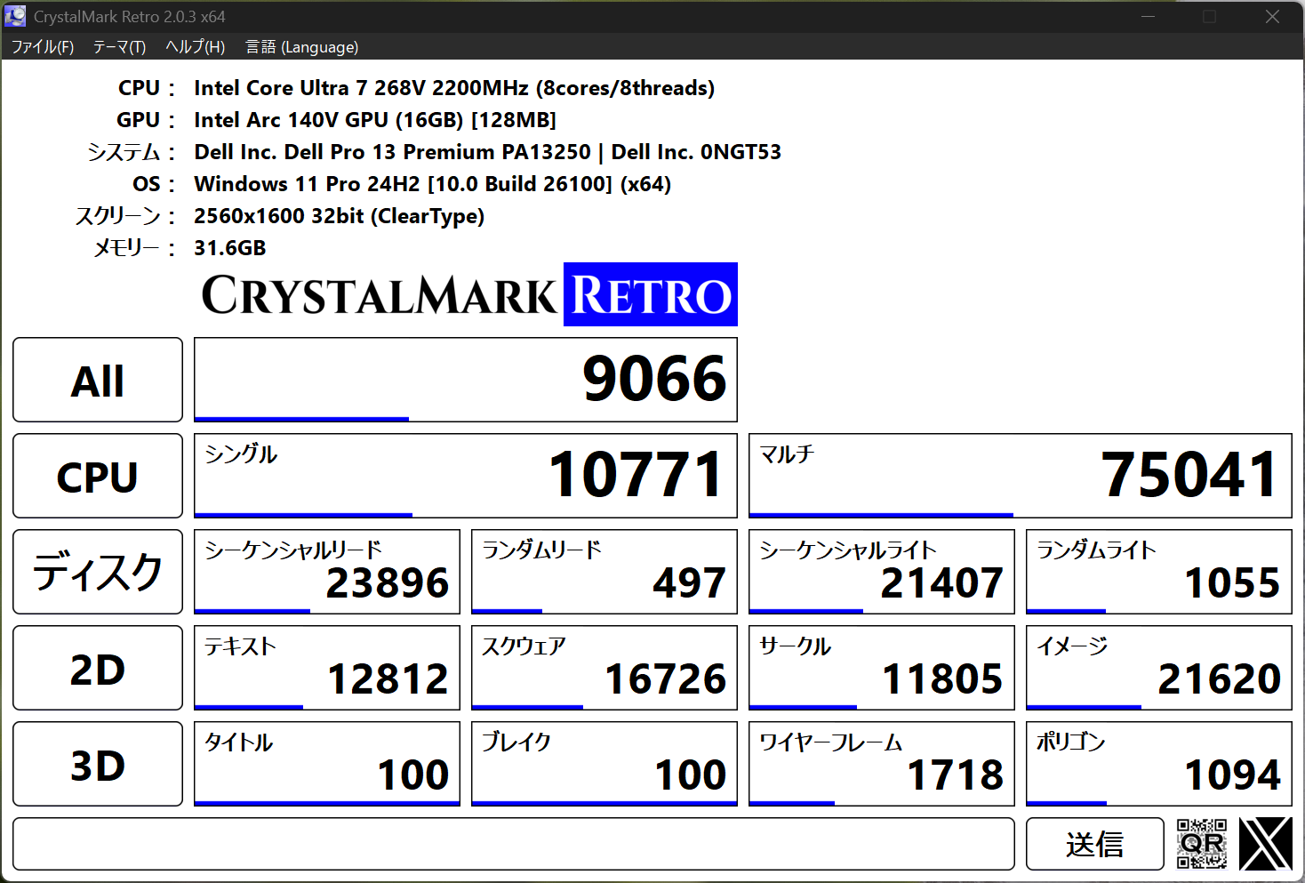 Dell Pro 13 Premium ベンチマーク Crystal Mark Retro 