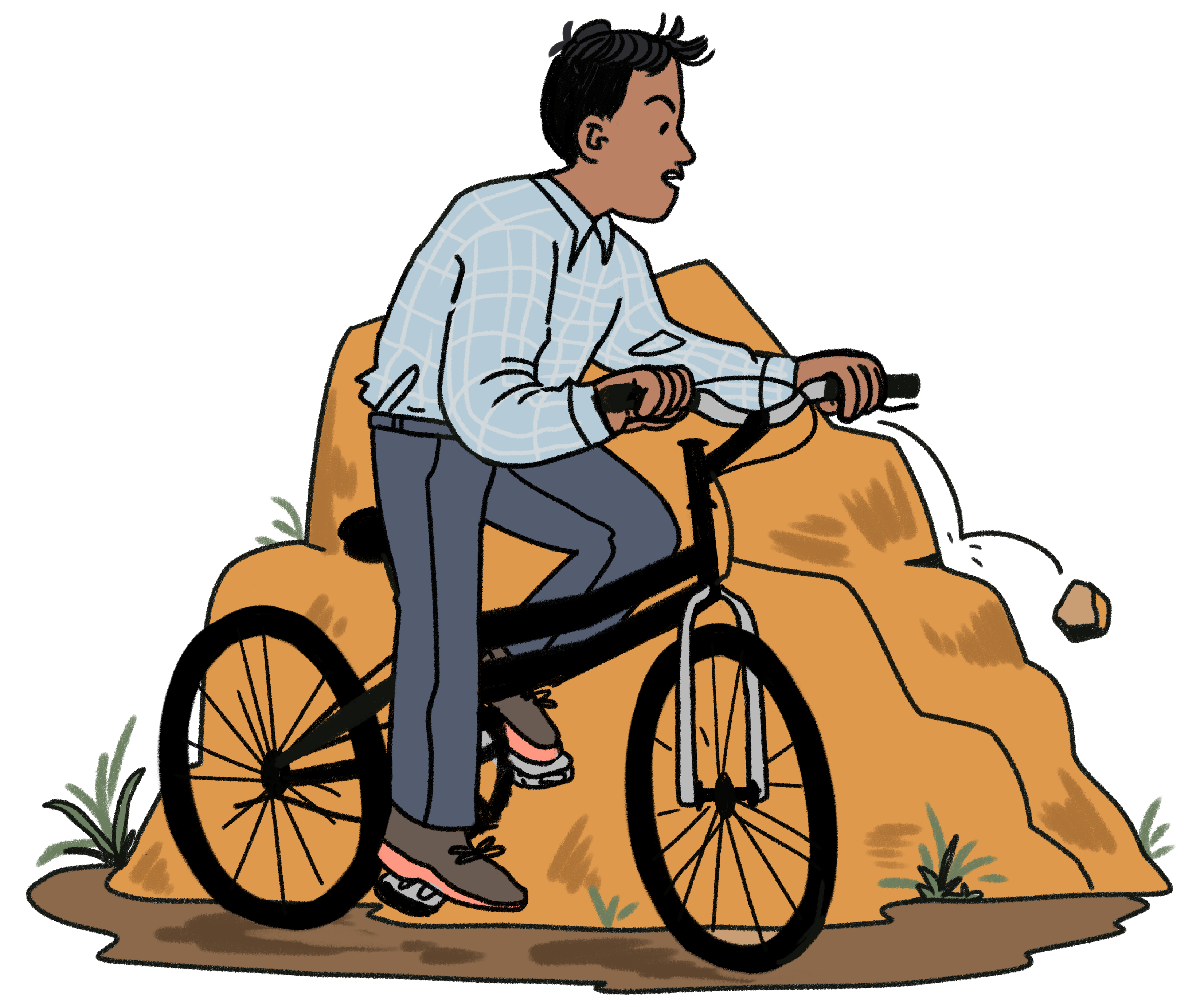 Illustrasjon av gutt på sykkel i naturen.