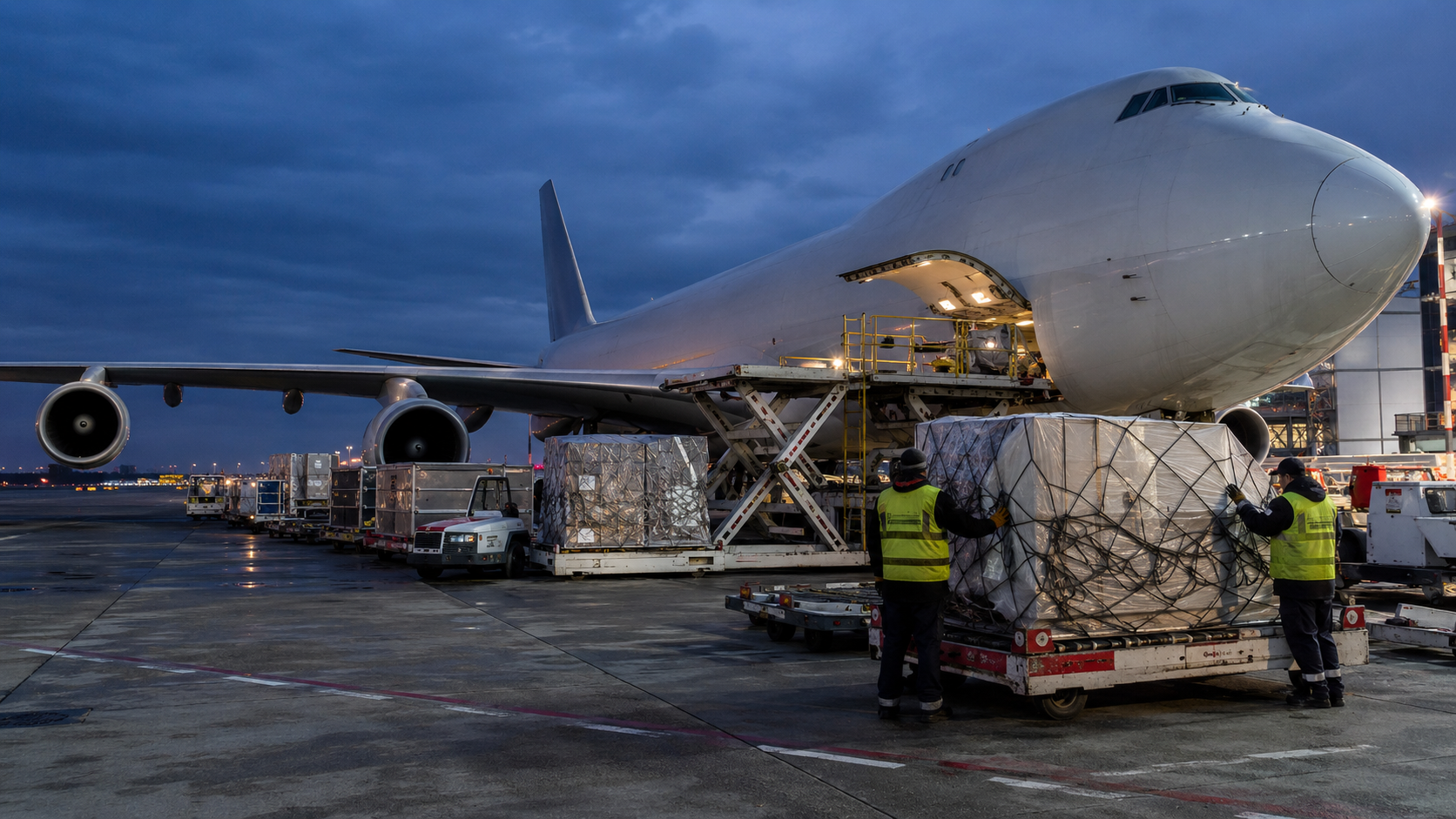 Air cargo being prepared for loading onto an aircraft