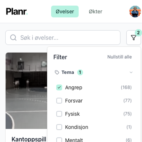 Finn øvelser raskt - Planr app