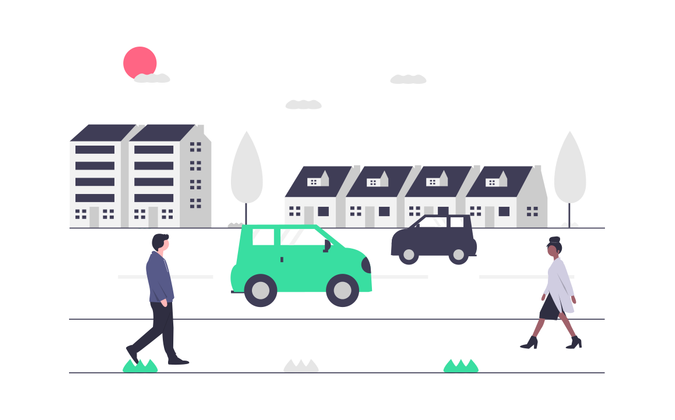 City with cars and people 