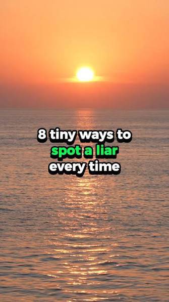 8 tiny ways to spot a liar every time layered over an ocean sunset, representing the search for relationship advice regarding gaslighting, breadcrumbing, and hidden dishonesty.
