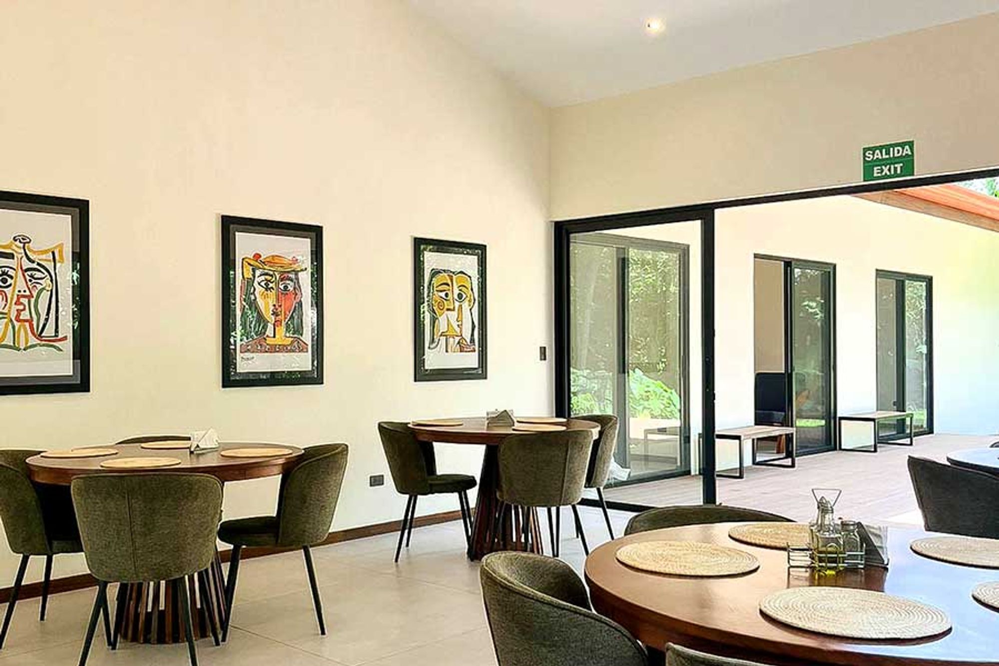 Dining room set for the residents' meals.