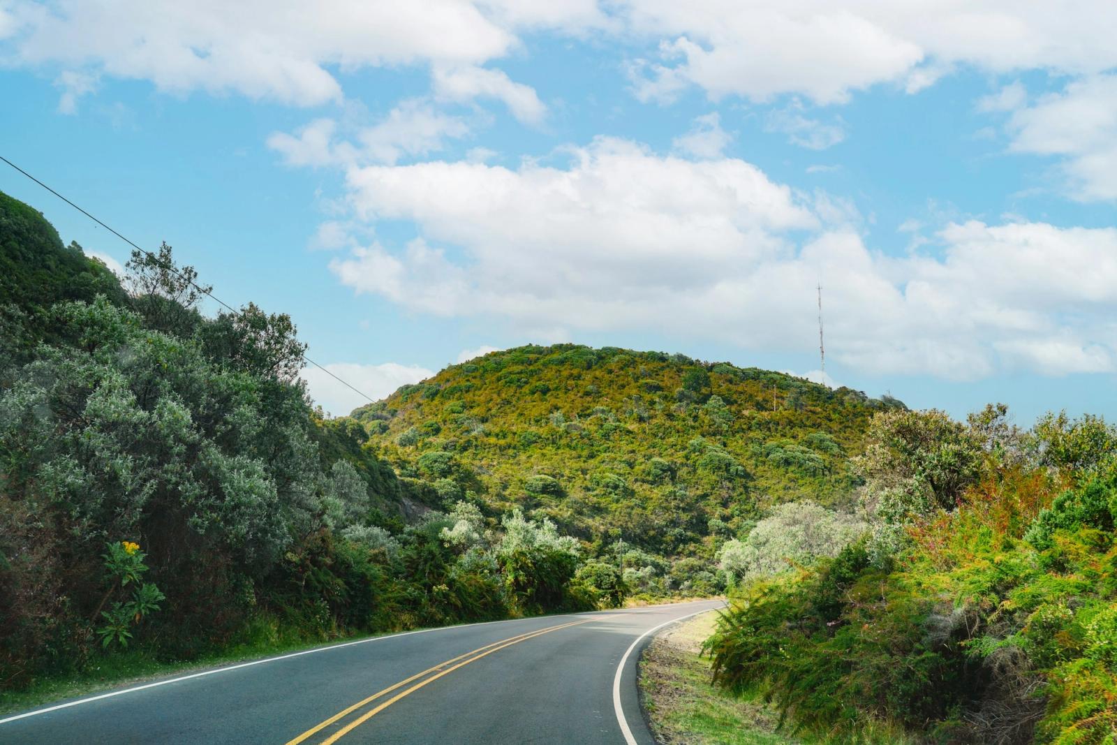 A road winding through the green mountains between San José and Atenas.
