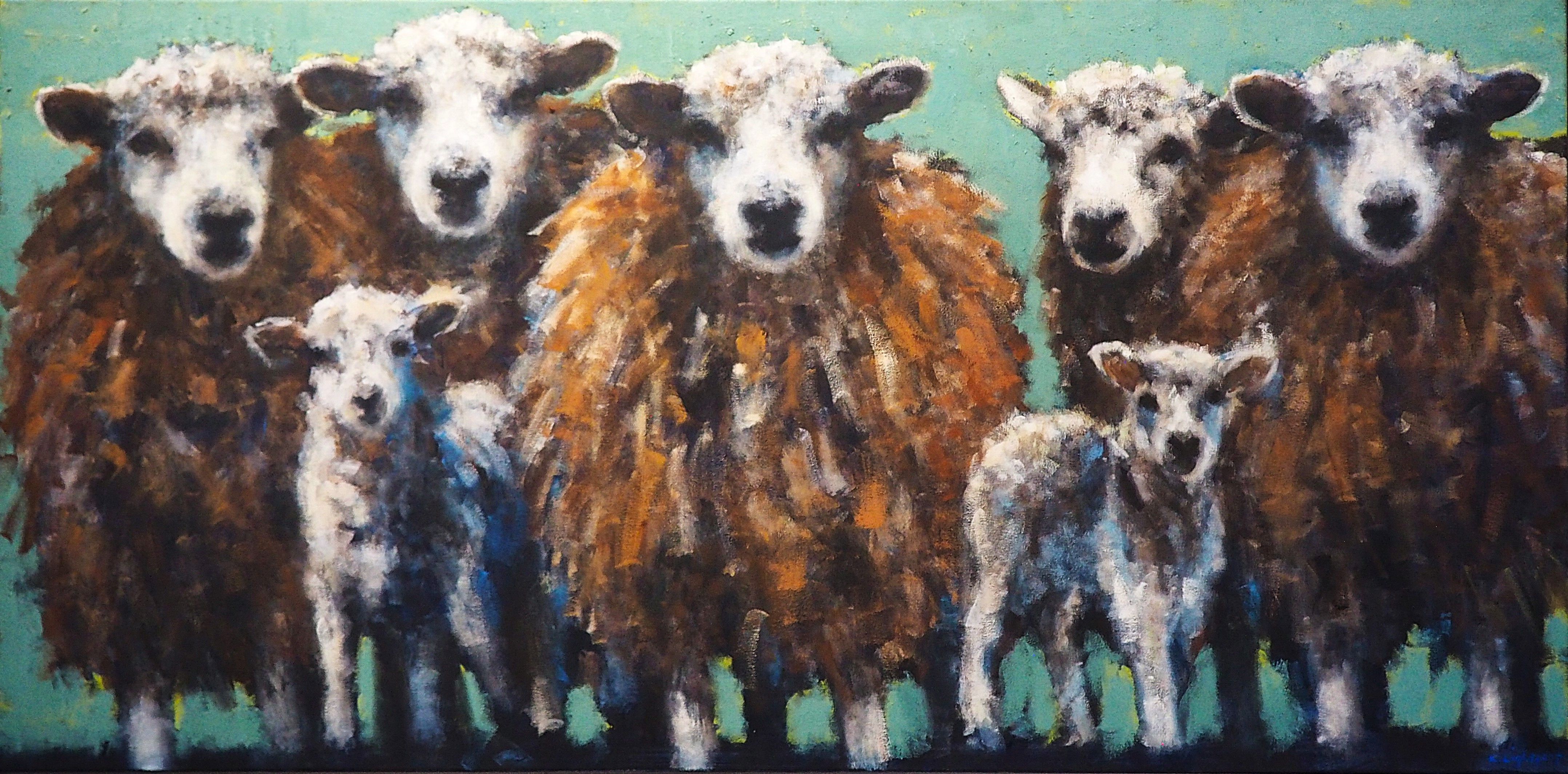 Five Sheep, Two Lambs 