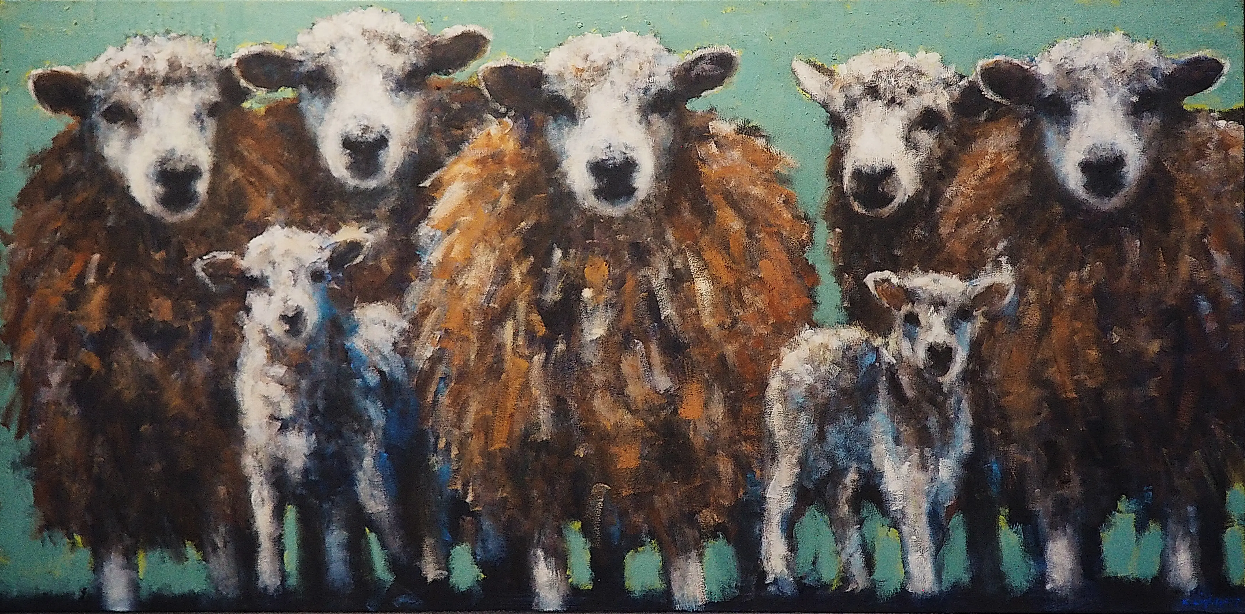 Five Sheep, Two Lambs 