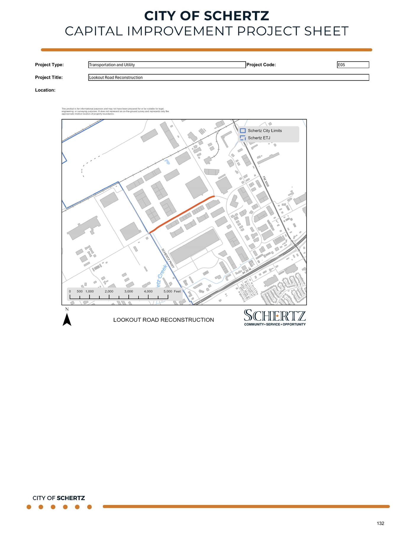 Page 3 of October 20, 2026: City Council Regular Meeting 10-20-2026 — CIP Project Sheet and Map, from the City of Schertz meeting packet