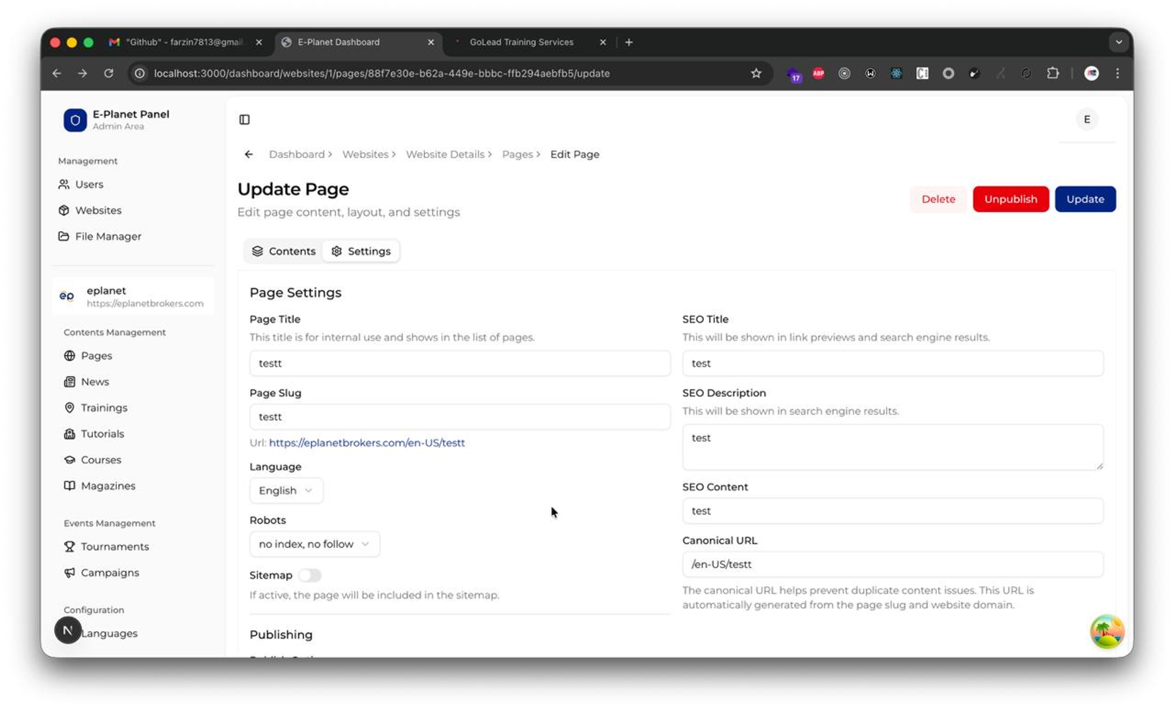 eplanet dashboard, designed and developed by shapeshifters