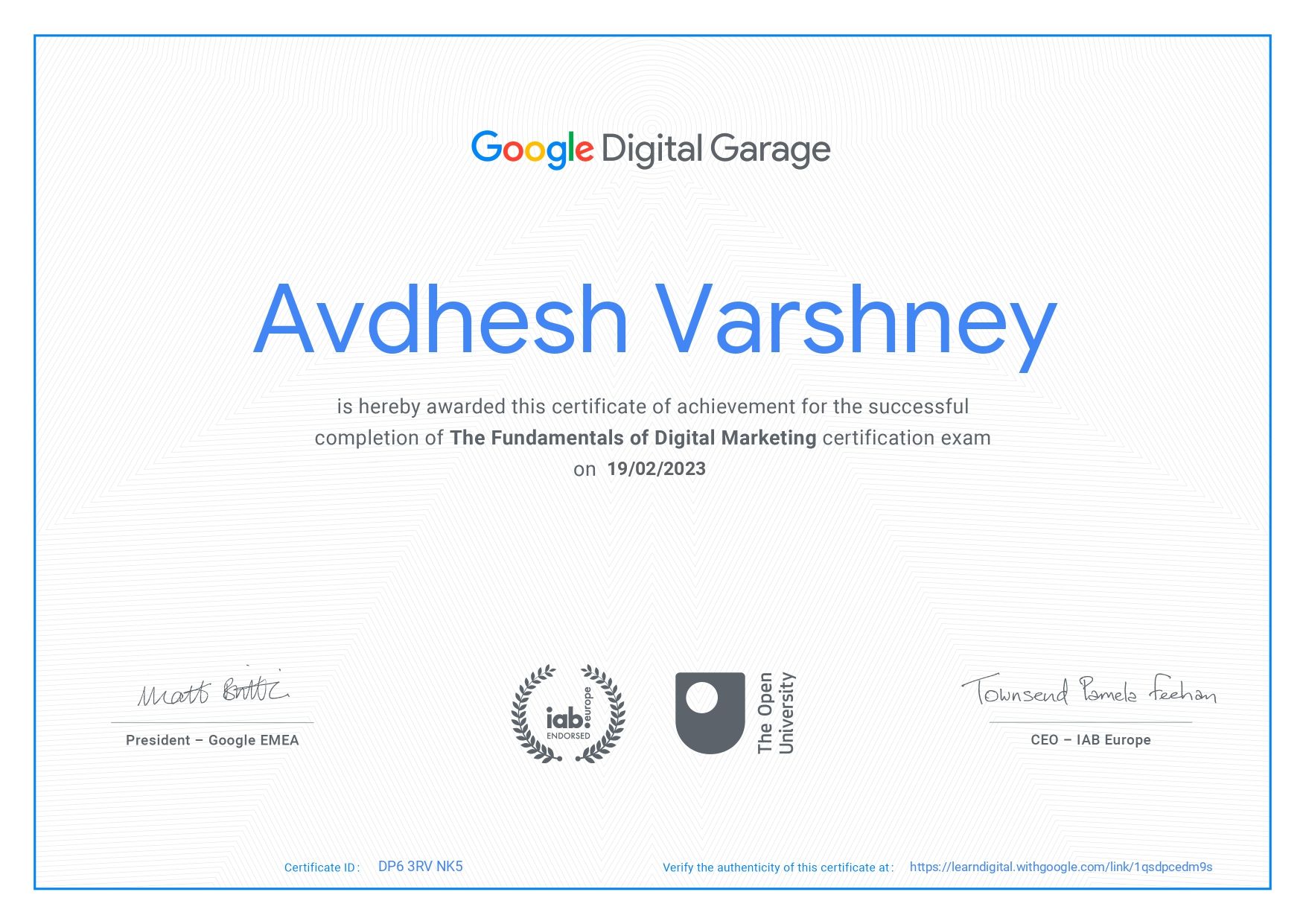 GOOGLE DIGITAL GARAGE CERTIFICATE