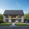 A modern UK detached home in 2026 with a full array of monocrystalline solar panels covering the south facing roof, set against a clear sky and a tidy garden, illustrating a typical residential solar installation.
