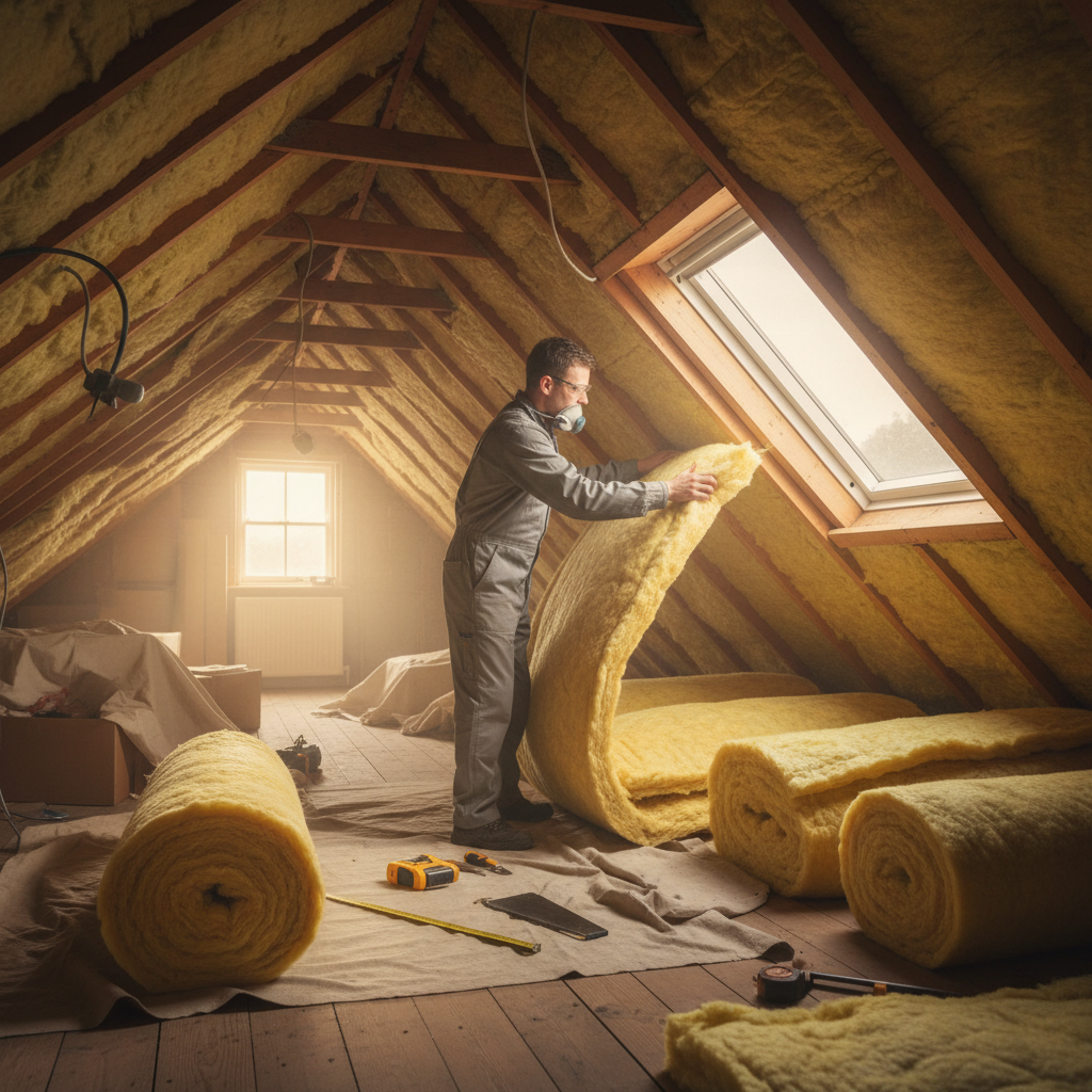 Loft insulation installation in a UK home