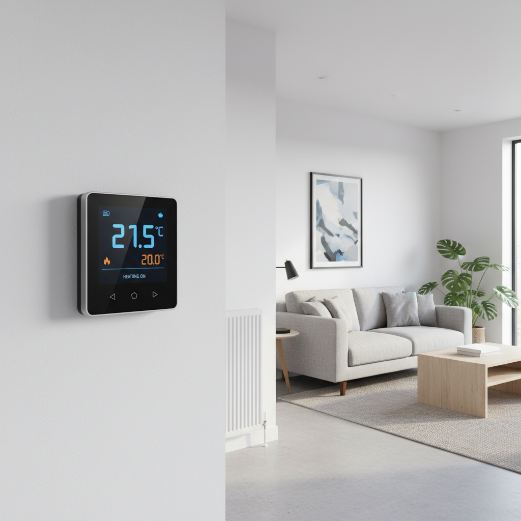 Smart thermostat and heating controls in a modern UK home