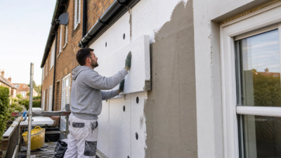 Installer fitting external solid wall insulation to a British brick home for a warmer and more efficient property.