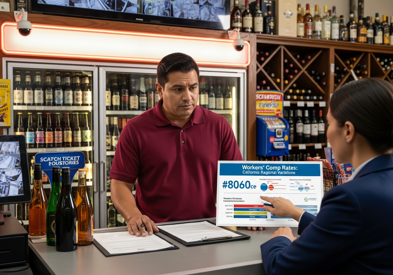 Workers compensation Class Code 8060 cost breakdown infographic for California liquor stores