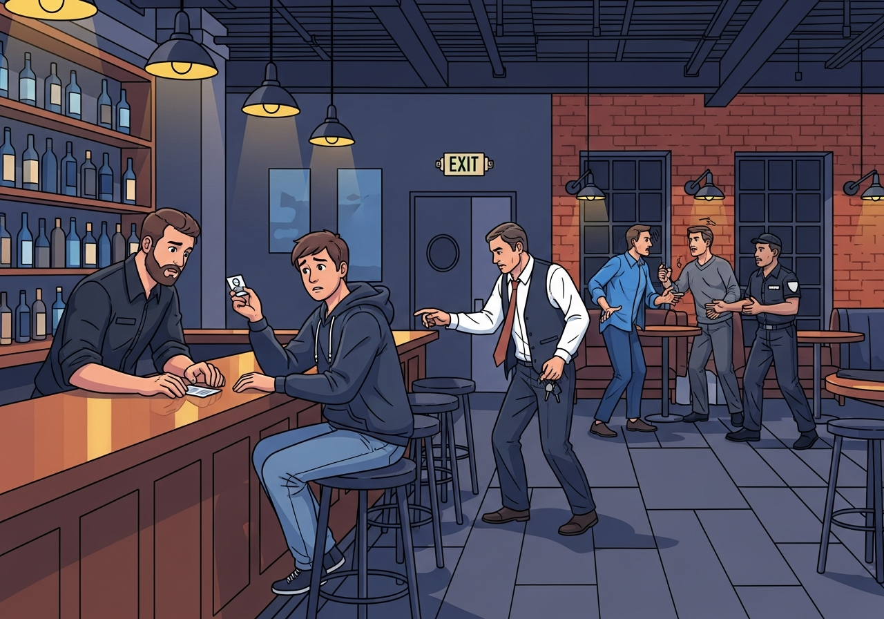 Three-panel illustration showing underage drinking, drunk driving accident, and bar assault incidents