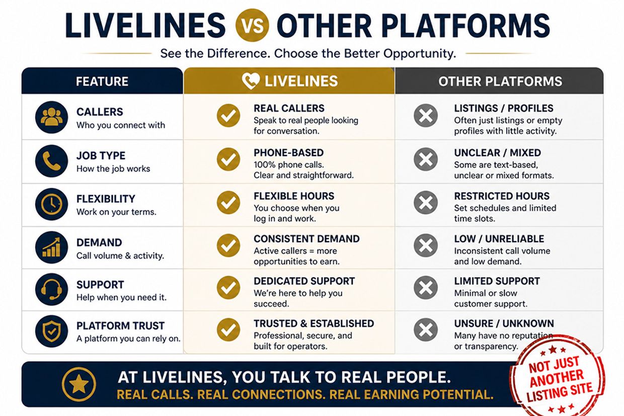 Chatline Operator Jobs UK - LiveLines vs Other Platforms Infographic