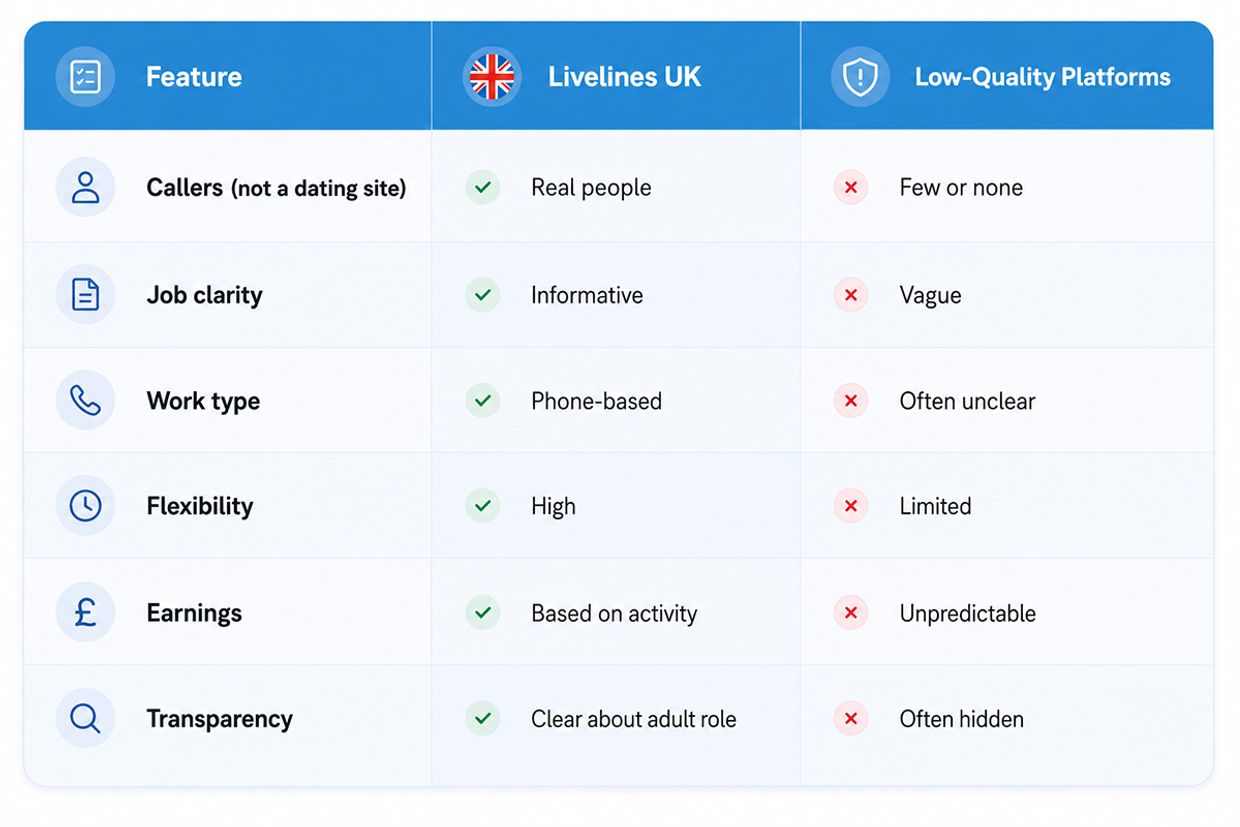 Legit vs Fake Chatline Jobs (Quick Comparison) - Infographic