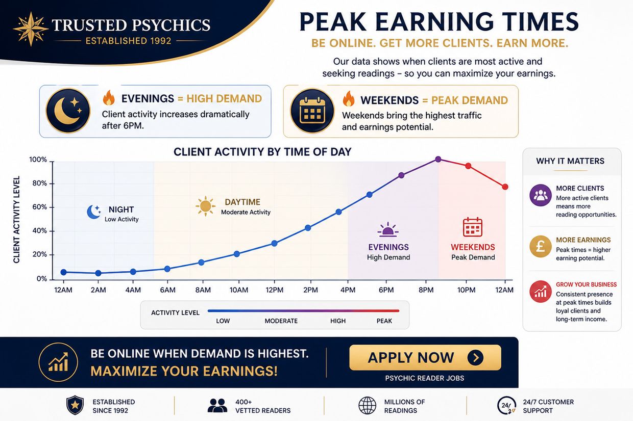 Psychic Jobs Work From Home - Peak Earning Times