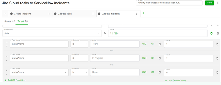 ZigiOps conditional field mapping enforcing a data contract for status translation.