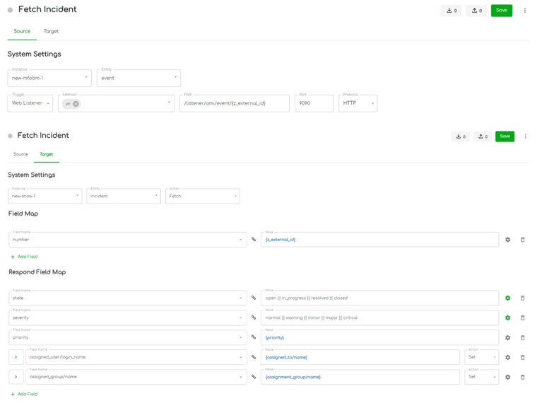 ZigiOps ServiceNow integration to OBM – fetch incident action