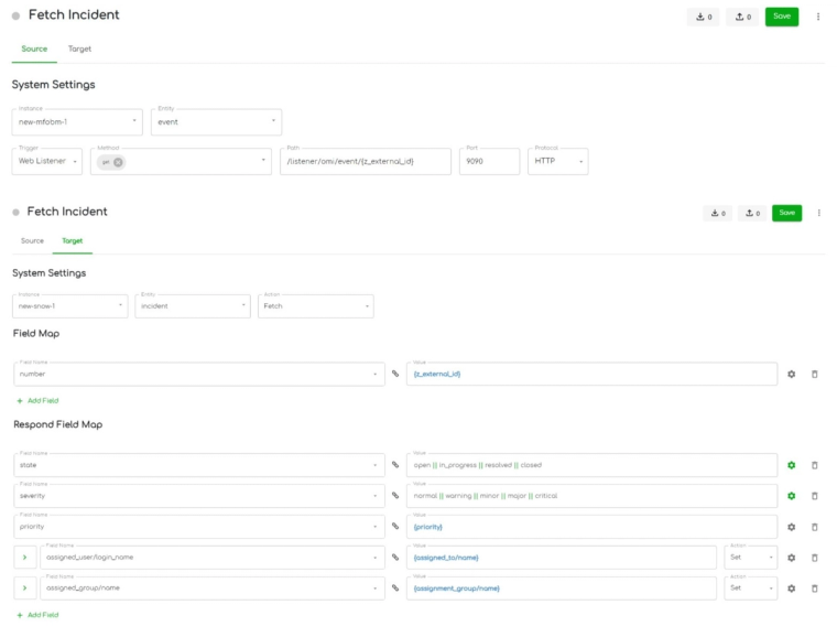 ZigiOps ServiceNow integration to OBM – fetch incident action