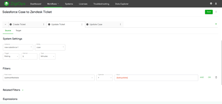 screenshot of zigiops - update zendesk ticket (source tab)