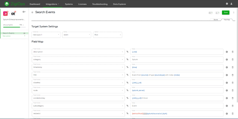 ZigiOps Splunk OpsBridge integration template- field mapping details