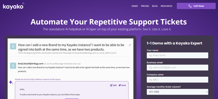 Kayako landing page