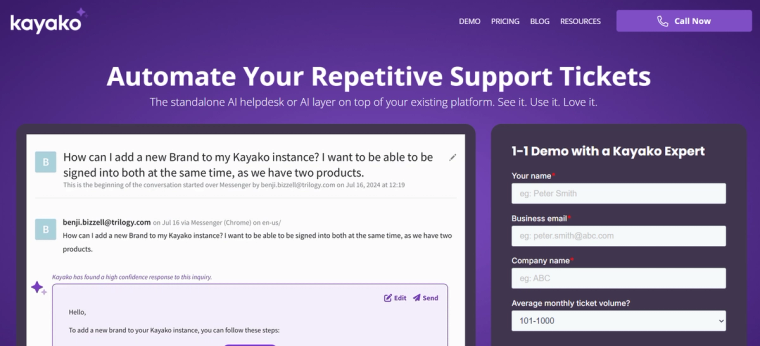 Kayako landing page