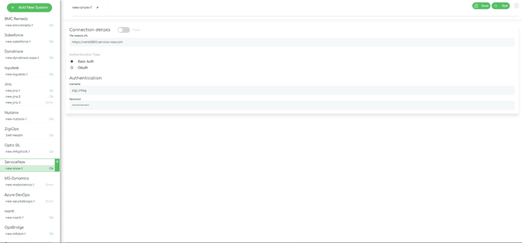 Connecting ZigiOps to the ServiceNow instance