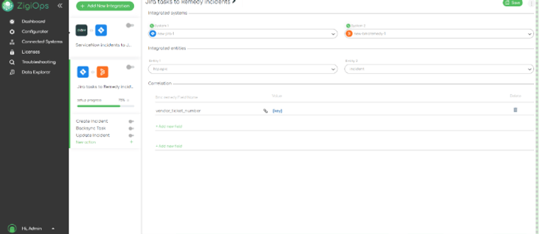 ZigiOps-UI:-Jira-tasks-to-Remedy-Incident-Integrated-systems-correlations