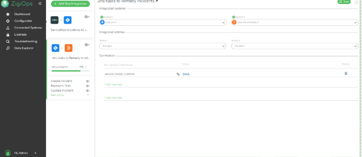 ZigiOps-UI:-Jira-tasks-to-Remedy-Incident-Integrated-systems-correlations