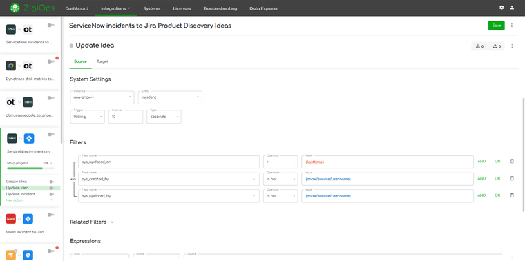 Jira Product Discovery to ServiceNow integration Update idea filters fields (they are customizable per use case needs)